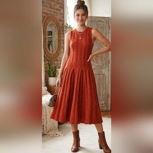 Anthropologie Far Away From Close 100% Wool Cable Knit Fit & Flare Midi Dress XS